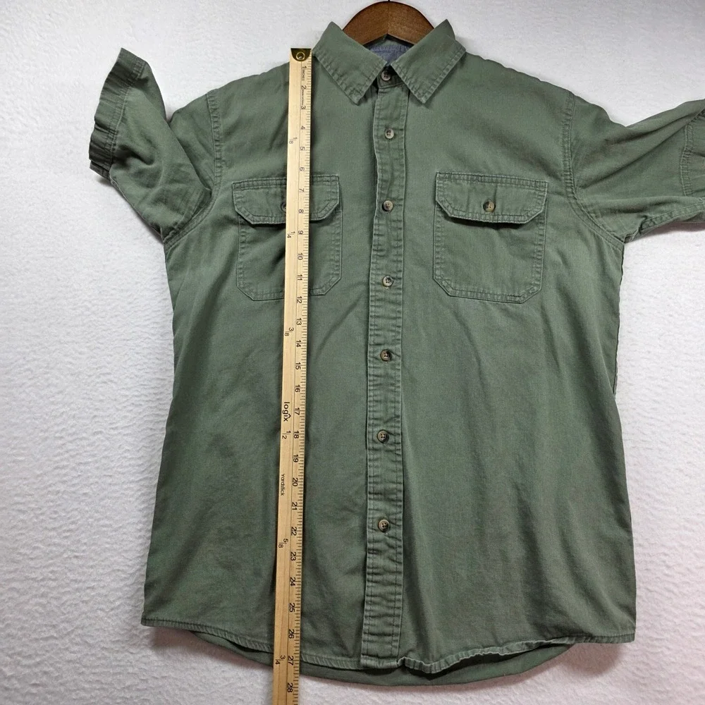 Wrangler Button Front Shirt Mens Small Olive Green Short Sleeve Flex‎ Comfort